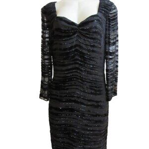 Kay Unger Black Knee Length Sheer Beaded Party Formal Dress, Rayon & Silk SZ 6